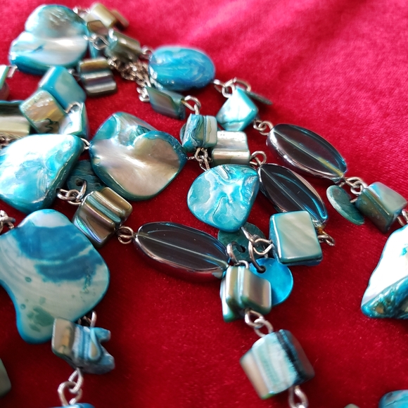 Two Strand Blue Shell and Glass bead Necklace - Picture 5 of 11